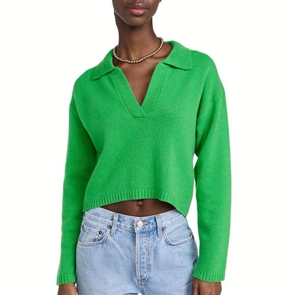 Jumper 1234 Lightweight Crop Collar Cashmere Cropped Sweater Bright Green Sz 4/L - Picture 1 of 11